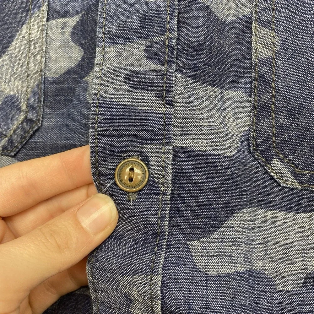 True Religion Western Shirt Mens Large Blue Camo Long Sleeve Button Up AOP 2000s